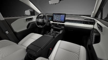 Wide interior view of the new RAV4 cabin with unified digital cockpit and premium finishes