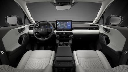 Top view of the RAV4 showing the sleek black panoramic roof and roof rails