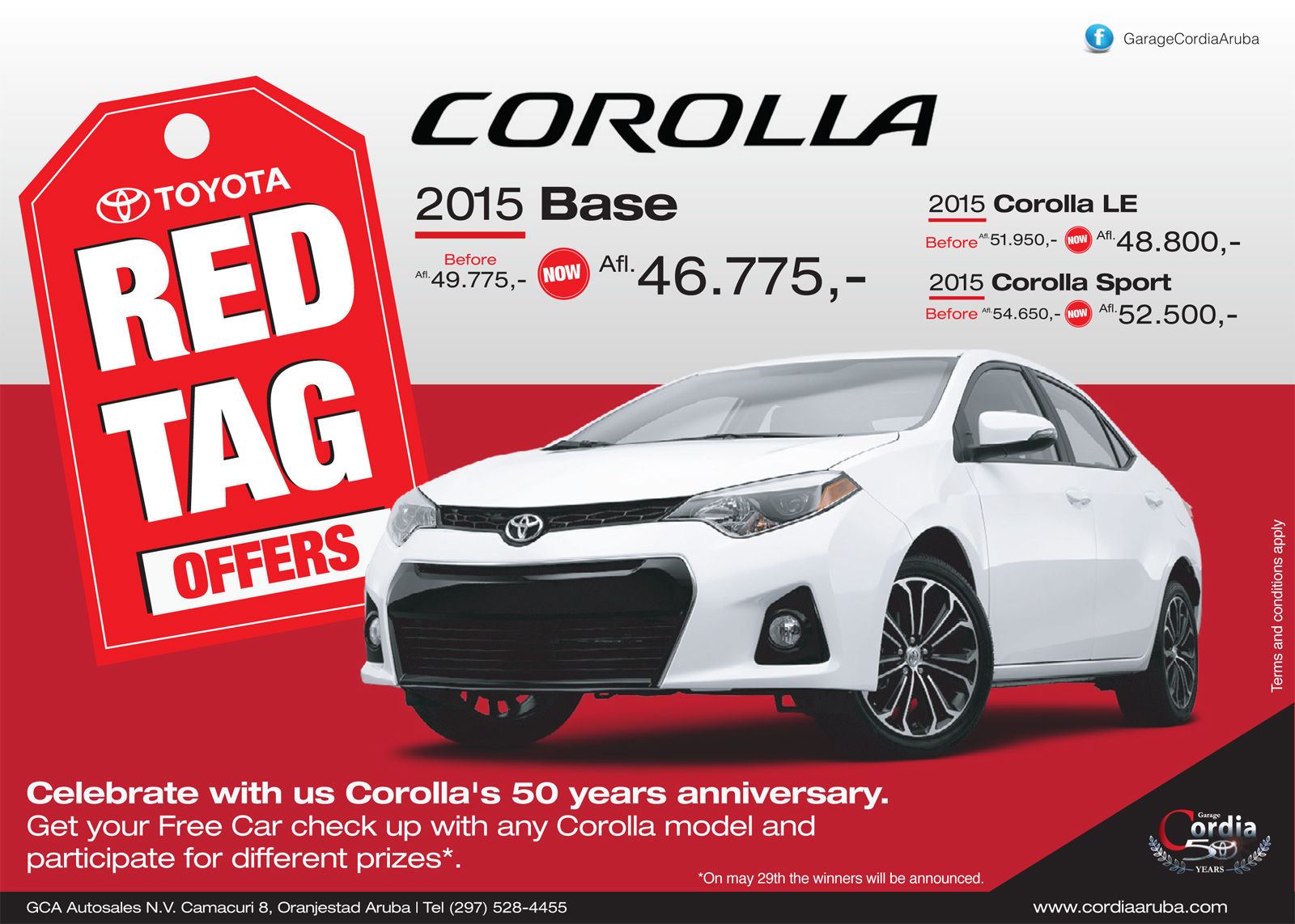 Garage Cordia y Toyota Corolla ta regala check-up gratis y hopi regalo